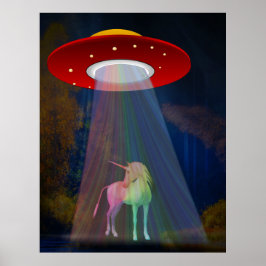 Magische Einhorn-Ufo-Regenbogenbär bei Nacht Poster