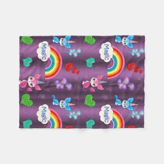 Magische Einhörner Lila Fleecedecke (Vorderseite (Horizontal))