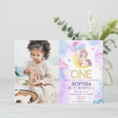 Magische Einhörner Lila Geburtstagsparty Einladung (Stehend Vorderseite)