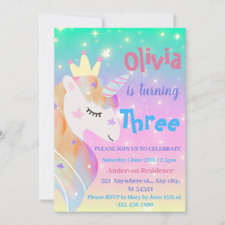 Magische Einhörner Lila Geburtstagsparty Einladung