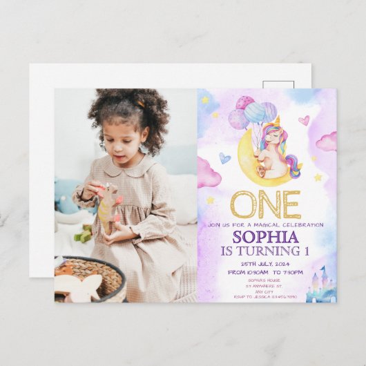 Magische Einhörner Lila Geburtstagsparty Postkarte (Vorne/Hinten)