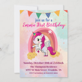 Magische Einhörner Rosa Wasserfarbe 1. Geburtstag Dankeskarte