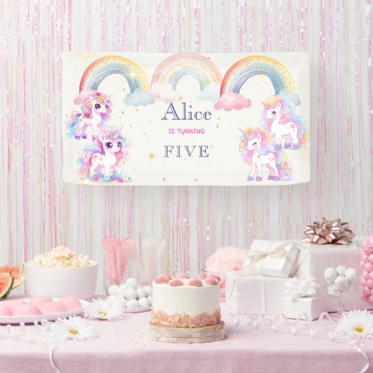 Magische Einhörner und Regenbogen Aquarellfarben G Banner (Party)