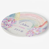 Magische Einhörner und Regenbogen Aquarellfarben G Pappteller (Schrägansicht)