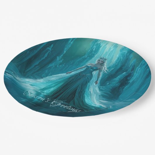 Magische Eiskönigin Winter Weihnachten Pappteller (Schrägansicht)