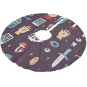 Magische Elemente: Schädel, Tarot nahtlos Polyester Weihnachtsbaumdecke (Schrägansicht)