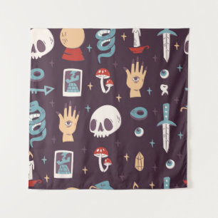 Magische Elemente: Schädel, Tarot nahtlos Wandteppich