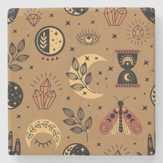 Magische Elemente: Verzaubertes, nahtloses Muster Steinuntersetzer (Vorderseite)