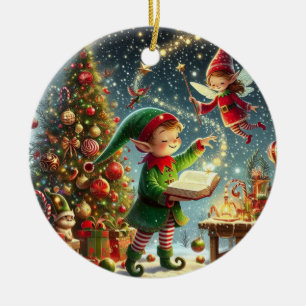 Magische elfs lesen keramik ornament