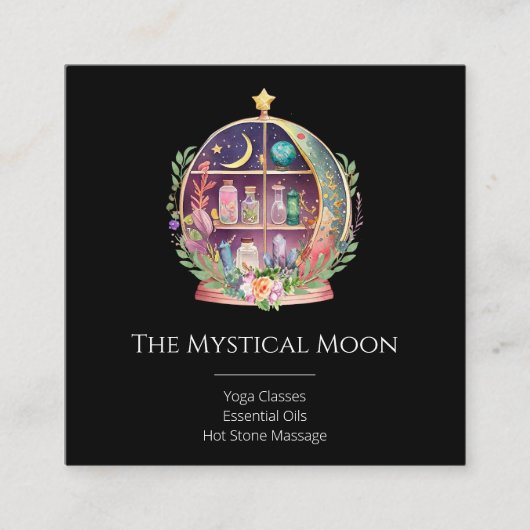Magische Essenzielle Öle Apotheke Yoga Kristalle Quadratische Visitenkarte (Vorderseite)