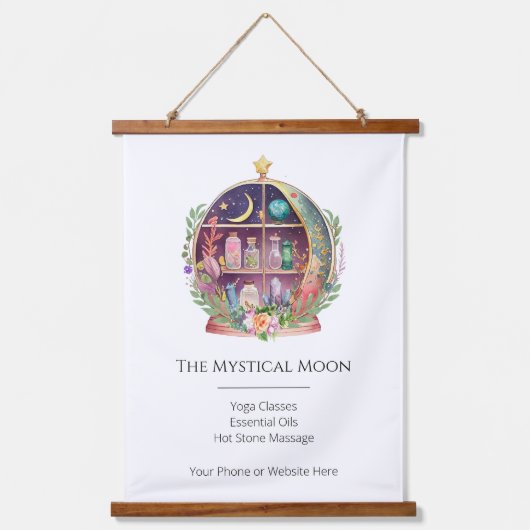 Magische Essenzielle Öle Apotheke Yoga Kristalle Wandteppich Mit Holzrahmen (Vorderseite)
