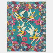 Magische Fairies und Blumenhexagon-Patchwork Fleecedecke (Vorderseite)