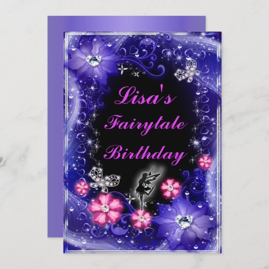 Magische Fairy Butterfliegen Lila Blumengeburt Einladung (Vorne/Hinten)