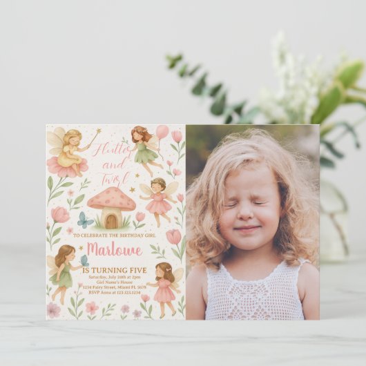 Magische Fairy Geburtstag Einladung mit Foto (Stehend Vorderseite)