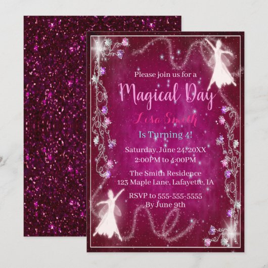 Magische Fairy Pink Starry Night Birthday Party Einladung (Vorne/Hinten)