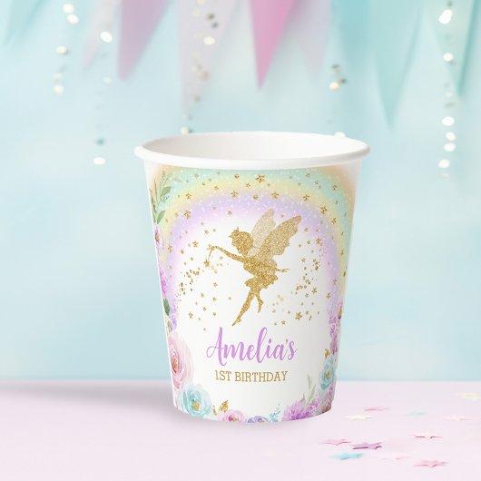 Magische Fairy Rainbow Floral Birthday Paper Cups Pappbecher