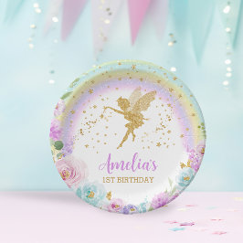 Magische Fairy Rainbow Floral Birthday Paper Plate Pappteller