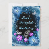 Magische Fairy und Schmetterlinge Blauer Blumengeb Einladung (Vorderseite)