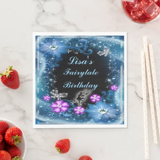 Magische Fairy und Schmetterlinge Blauer Blumengeb Serviette (Beispiel)