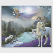 Magische Fantasie Einhorn Drachenlandschaft Geschenkpapier (Flach)