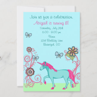 Magische Fantasie Einhorn Girl's Geburtstagseinlad Einladung