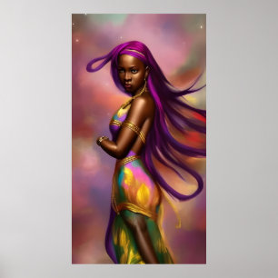 Magische Fantasy-afrikanische Frau bunte Haare 6 Poster