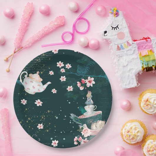 Magische Fantasy-Alice im Wunderland Collage Pappteller (Party)