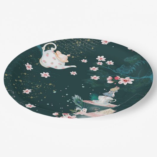 Magische Fantasy-Alice im Wunderland Collage Pappteller (Schrägansicht)