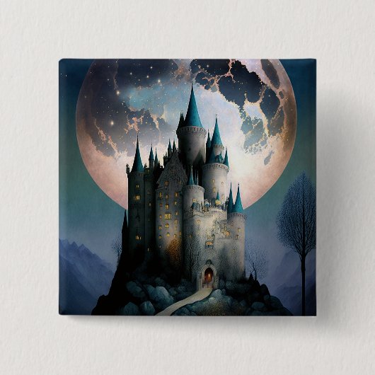 Magische Fantasy Burg Vollmond Button (Vorderseite)
