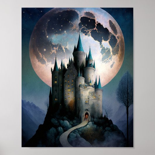Magische Fantasy Burg Vollmond Poster (Vorne)