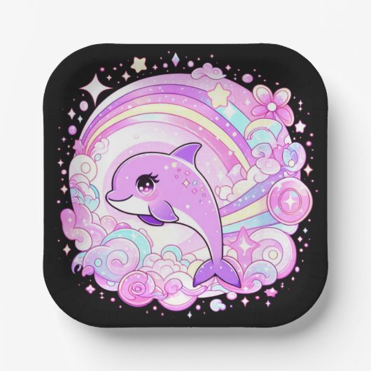 Magische Fantasy Dolphin Baby Dusche Pappteller (Vorderseite)