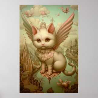 magische Fantasy Landschaft White Cat Kunst Poster
