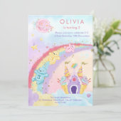 Magische Fantasy Rainbow Bears Kindergeburtstag Einladung (Stehend Vorderseite)