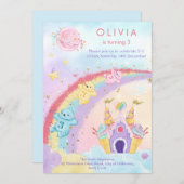 Magische Fantasy Rainbow Bears Kindergeburtstag Einladung (Vorne/Hinten)