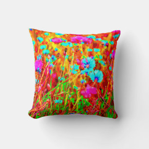Magische farbenfrohe blühende Wiesen Pop Art Kissen