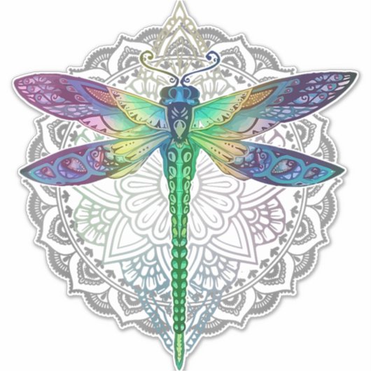 Magische farbenfrohe Libelle Mandala Aufkleber (Vorderseite)
