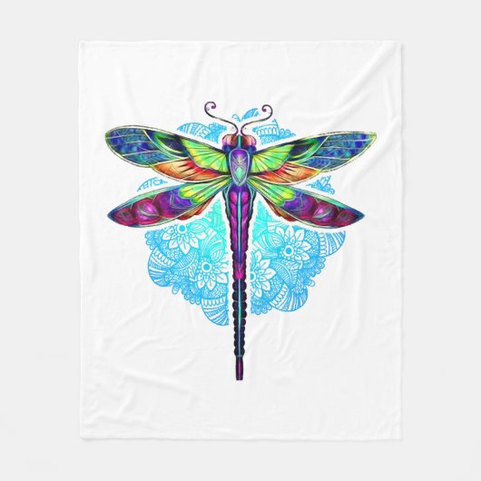 Magische farbenfrohe Libelle Mandala Fleecedecke (Vorderseite)