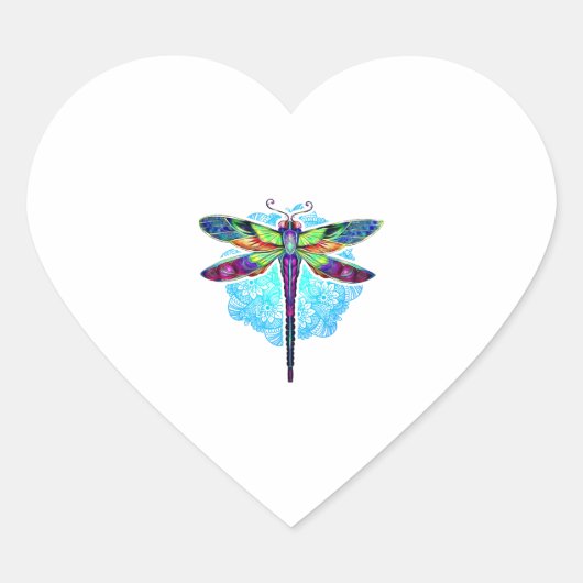 Magische farbenfrohe Libelle Mandala Herz-Aufkleber (Vorderseite)