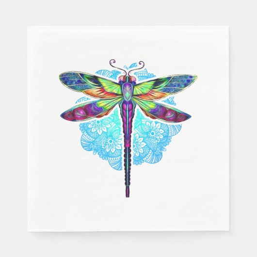 Magische farbenfrohe Libelle Mandala Serviette (Vorderseite)