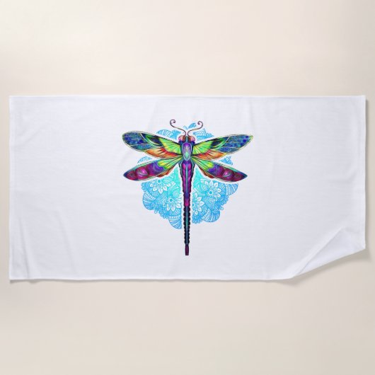 Magische farbenfrohe Libelle Mandala Strandtuch (Vorderseite)