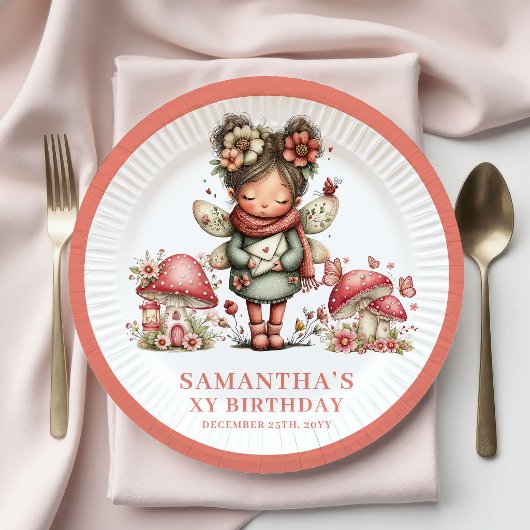 Magische Fee 7. Geburtstag Rosa Blumen Teller