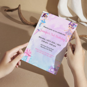 Magische Fee Mermaid Geburtstag Wasserfarbe Lila Einladung