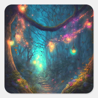 Magische Fee verzauberter Forest Fantasy Pixie Sta Quadratischer Aufkleber