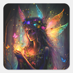 Magische Fee verzauberter Forest Fantasy Pixie Sta Quadratischer Aufkleber