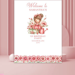 Magische Feen Rosa Blumen 4. Geburtstagsrückwand Wandteppich