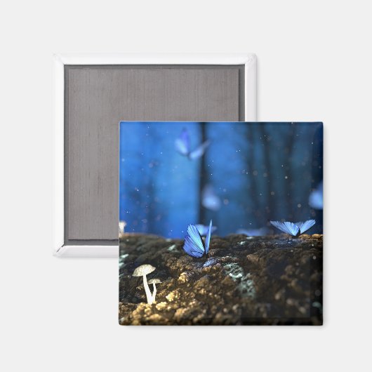 Magische Feenwälder mit Schmetterlingen und Pilzen Magnet (Vorderseite/Rückseite)