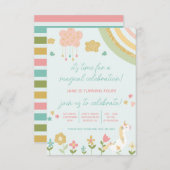 Magische Feier, Einhorn, Regenbogen zum Geburtstag Einladung (Vorne/Hinten)