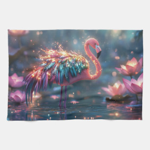 Magische Flamingo-Fantasie-Kunst mit farbenfrohen  Geschirrtuch