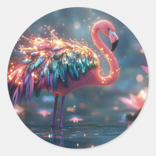 Magische Flamingo Fantasy Kunst mit farbenfrohen F Runder Aufkleber