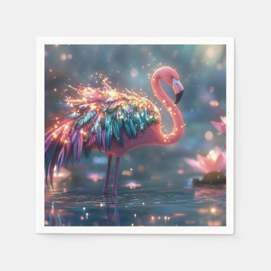 Magische Flamingo Fantasy Kunst mit farbenfrohen F Serviette (Vorderseite)